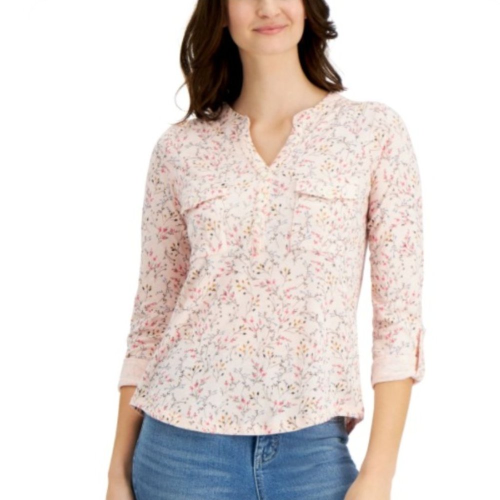 Style & Co Pink Cotton Printed Top